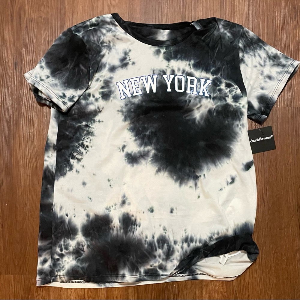 Black and white tie-dye shirt from Charlotte Russe. Super comfy material.